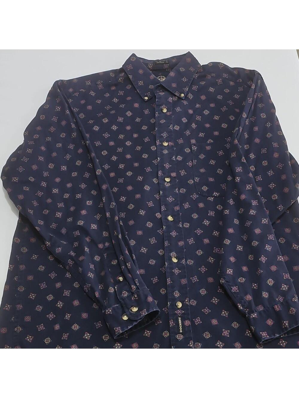 Dockers‎ Men's Navy Geometric Twill Cotton Long Sleeve Button-Up Shirt M 0144